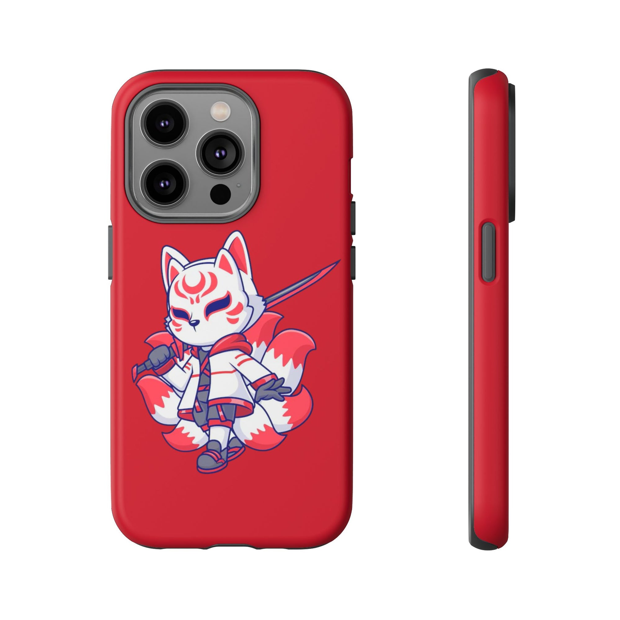 Anime-Inspired Tough Phone Case, Kawaii Fox Design, Gift for Gamers, Cute Phone Accessories, Red Phone Cover, Cosplay Merchandise