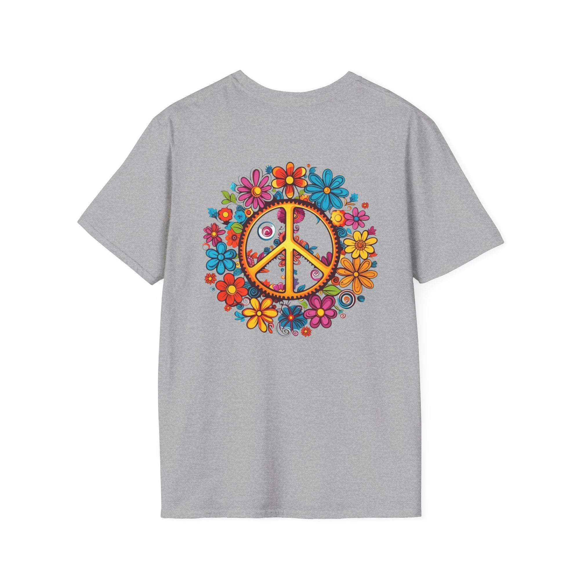 Bohemian Floral T-Shirt, Hippie Shirt, Peace Sign Tee, Gift for Festival Lovers, Artistic Apparel, Unisex Graphic Tee