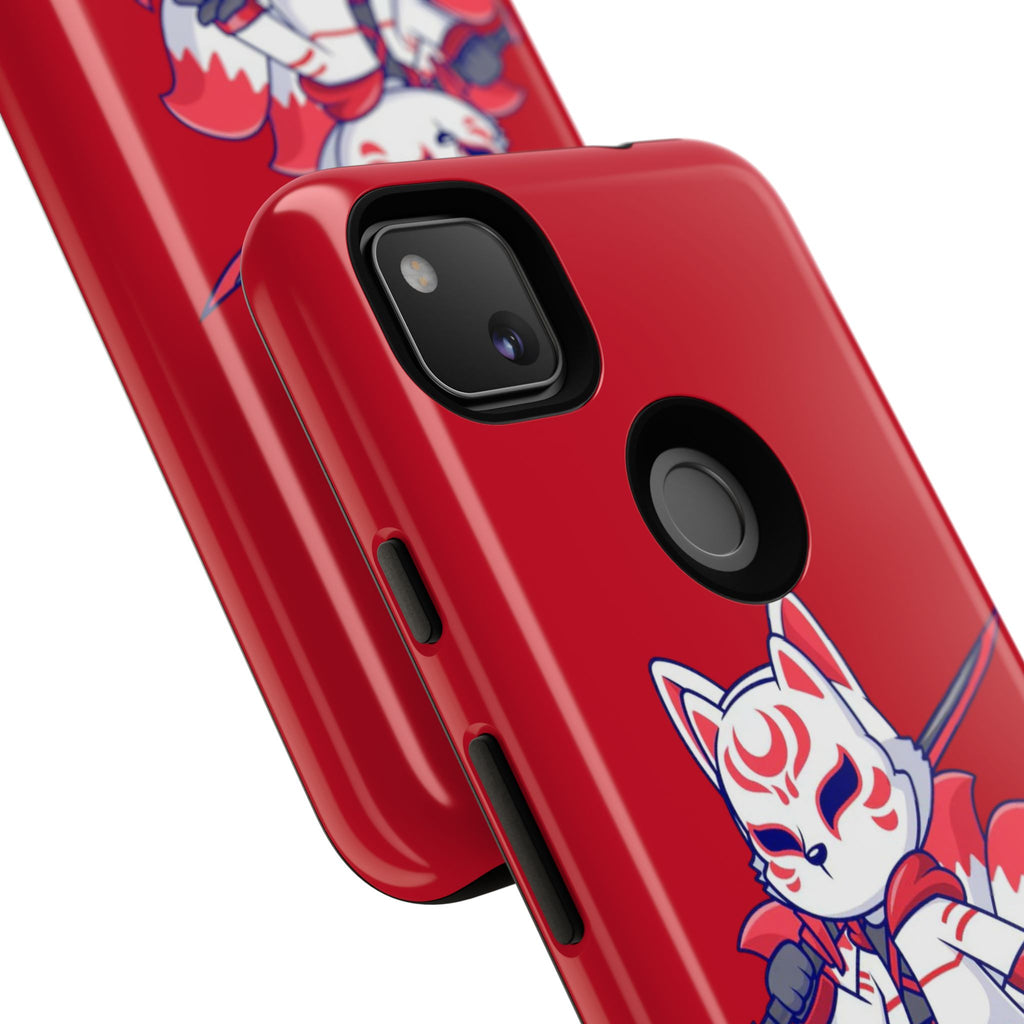 Anime-Inspired Tough Phone Case, Kawaii Fox Design, Gift for Gamers, Cute Phone Accessories, Red Phone Cover, Cosplay Merchandise