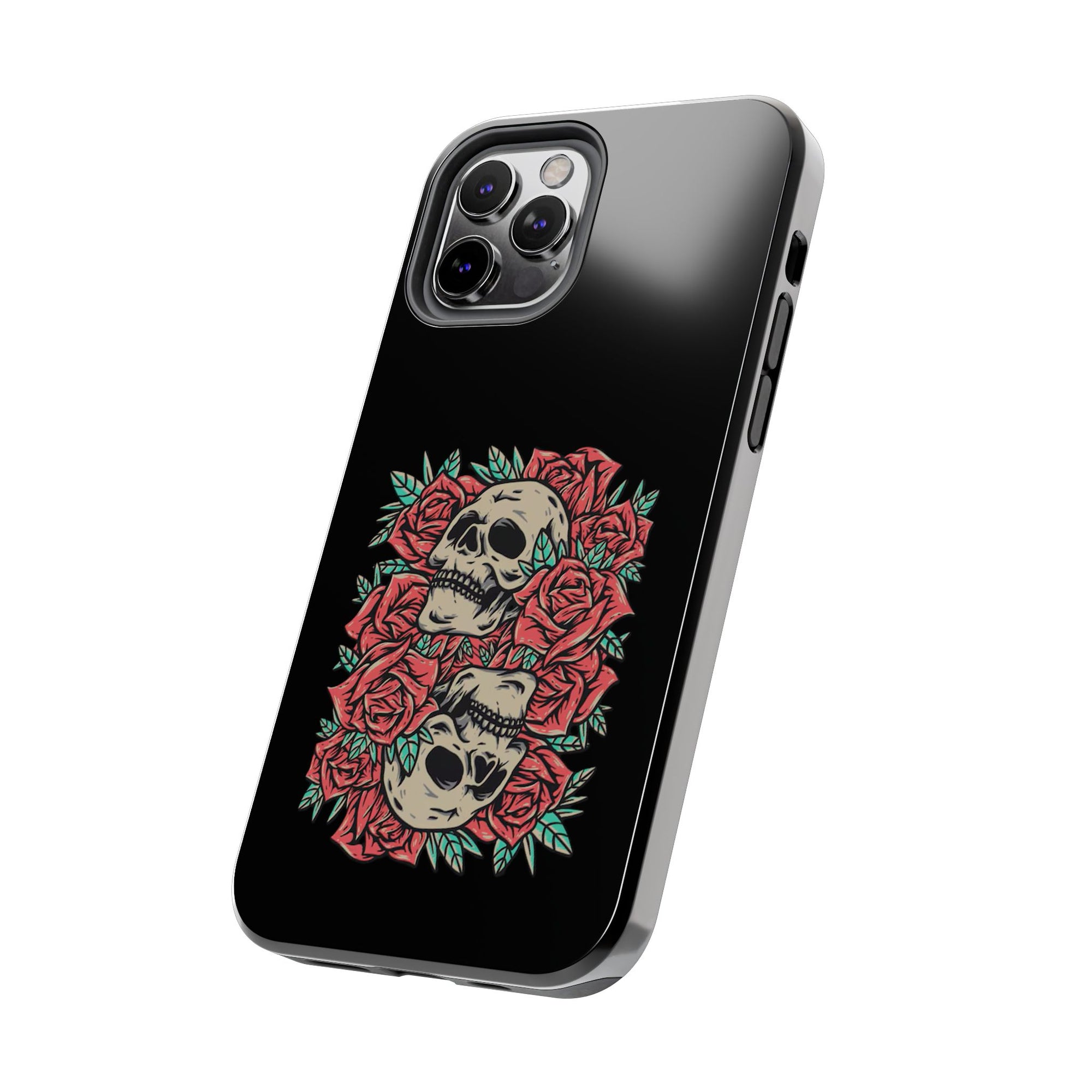 Stylish Skull & Roses Phone Case, Tough Phone Cover, Floral Skull Design, Unique Gift for her, Gothic Aesthetic Accessories