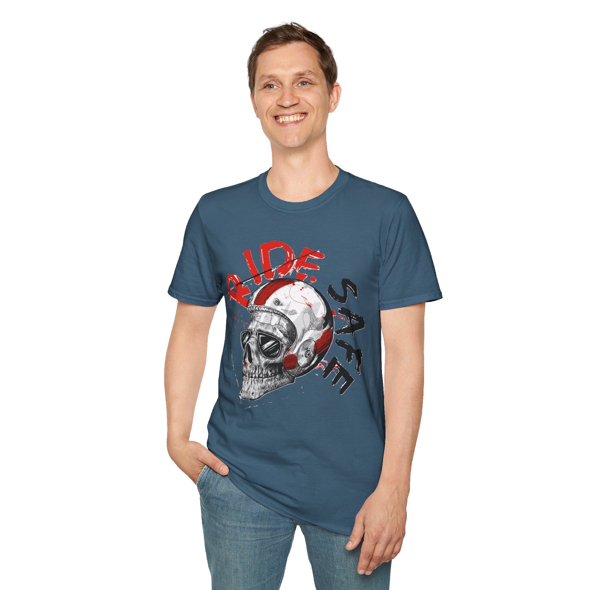Ride Safe Skull T-Shirt | Unisex Softstyle Tee for Bikers | Perfect for Motorcyclists, Casual Wear, Gifts, and Events