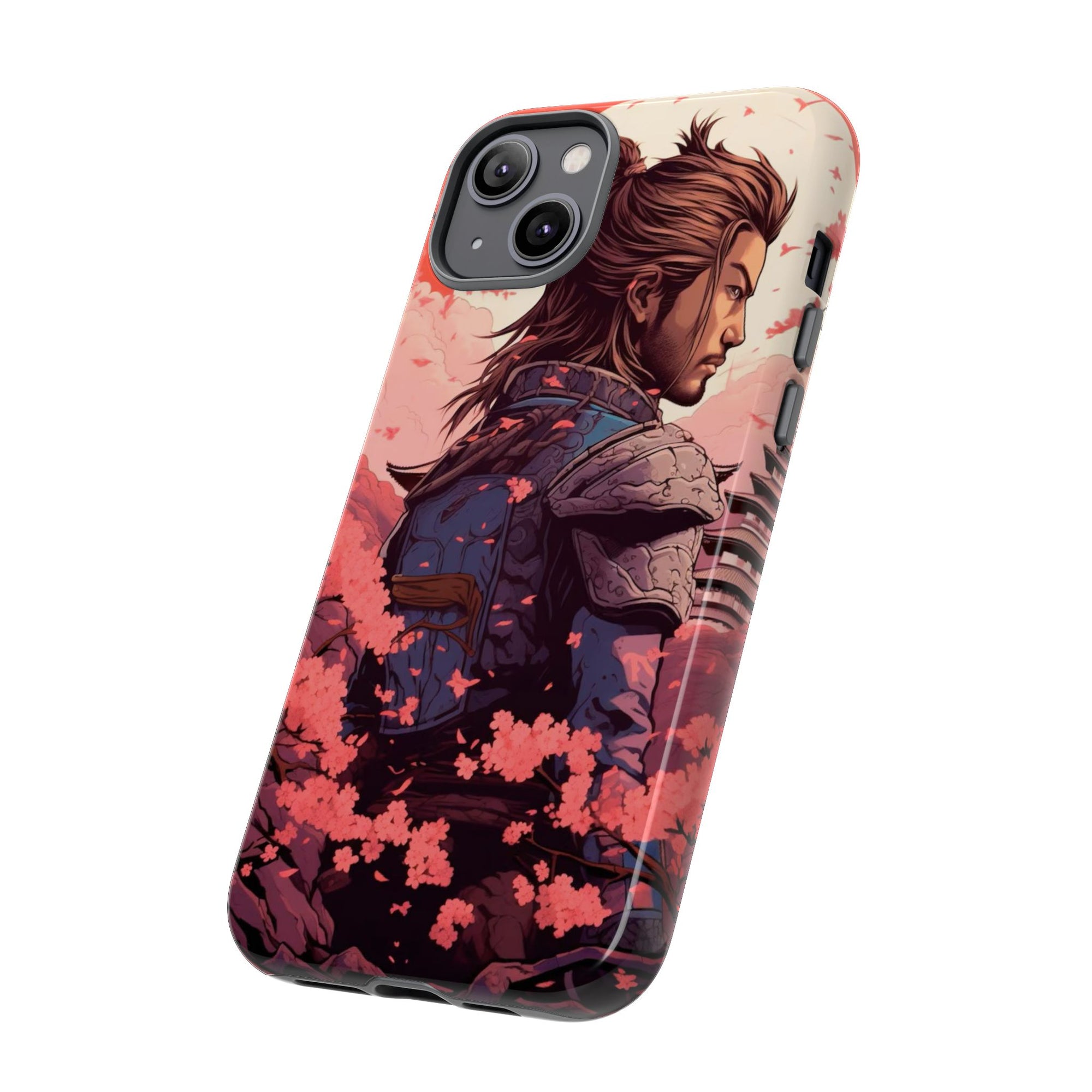 Samurai Phone Case, Tough Cases for Men, Cherry Blossom Art, Gift for Anime Fans, Unique Phone Accessory, Stylish Protection