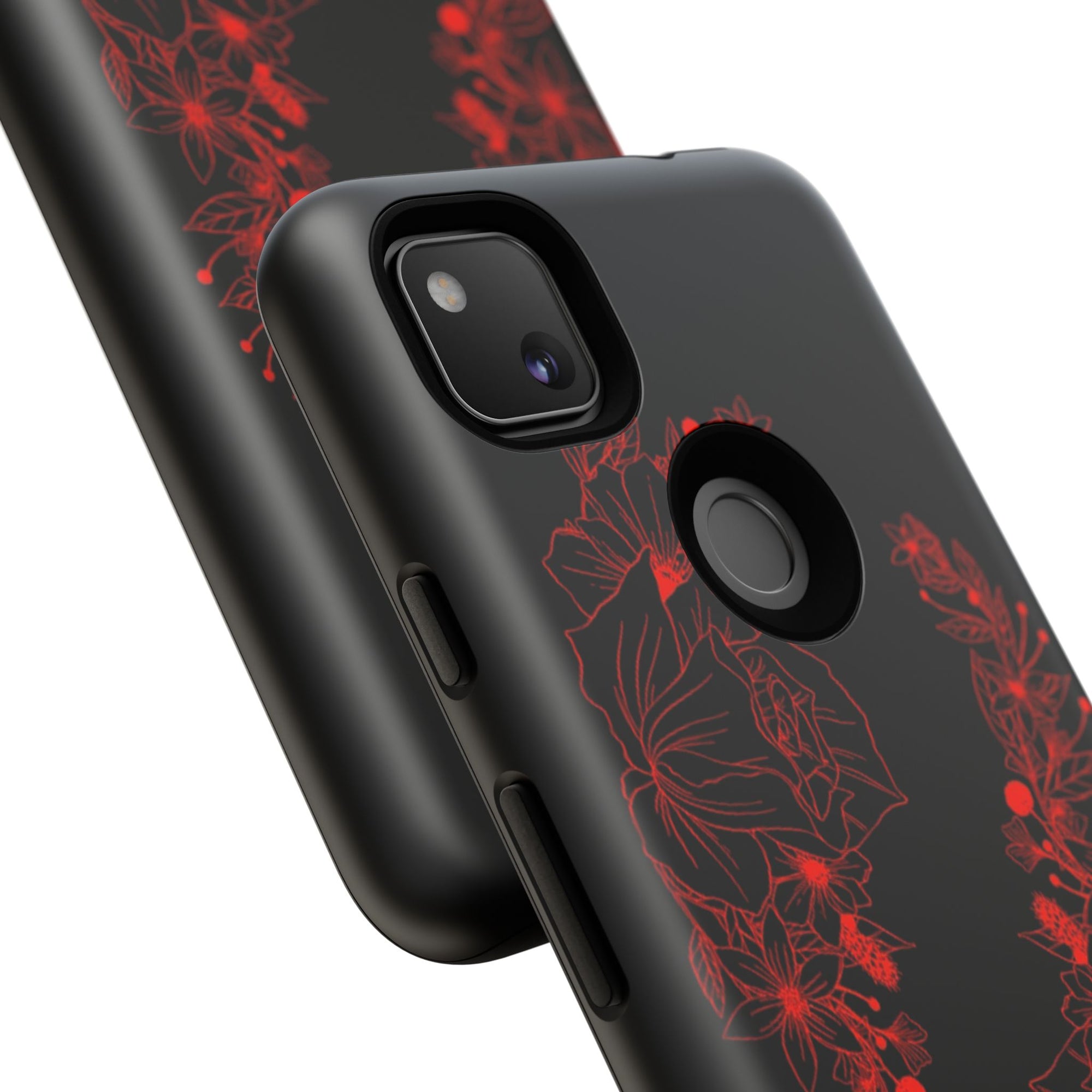 Stylish Floral Phone Case, Tough Phone Cover, Floral Design Case, Gift for Her, Black Phone Accessories