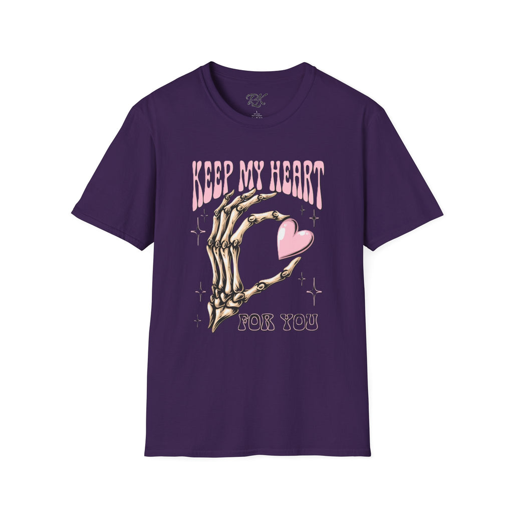 Keep My Heart Unisex Softstyle T-Shirt, Cute Graphic Tee, Valentine's Day Gift, Casual Style, Skeleton Design, Soft Cotton