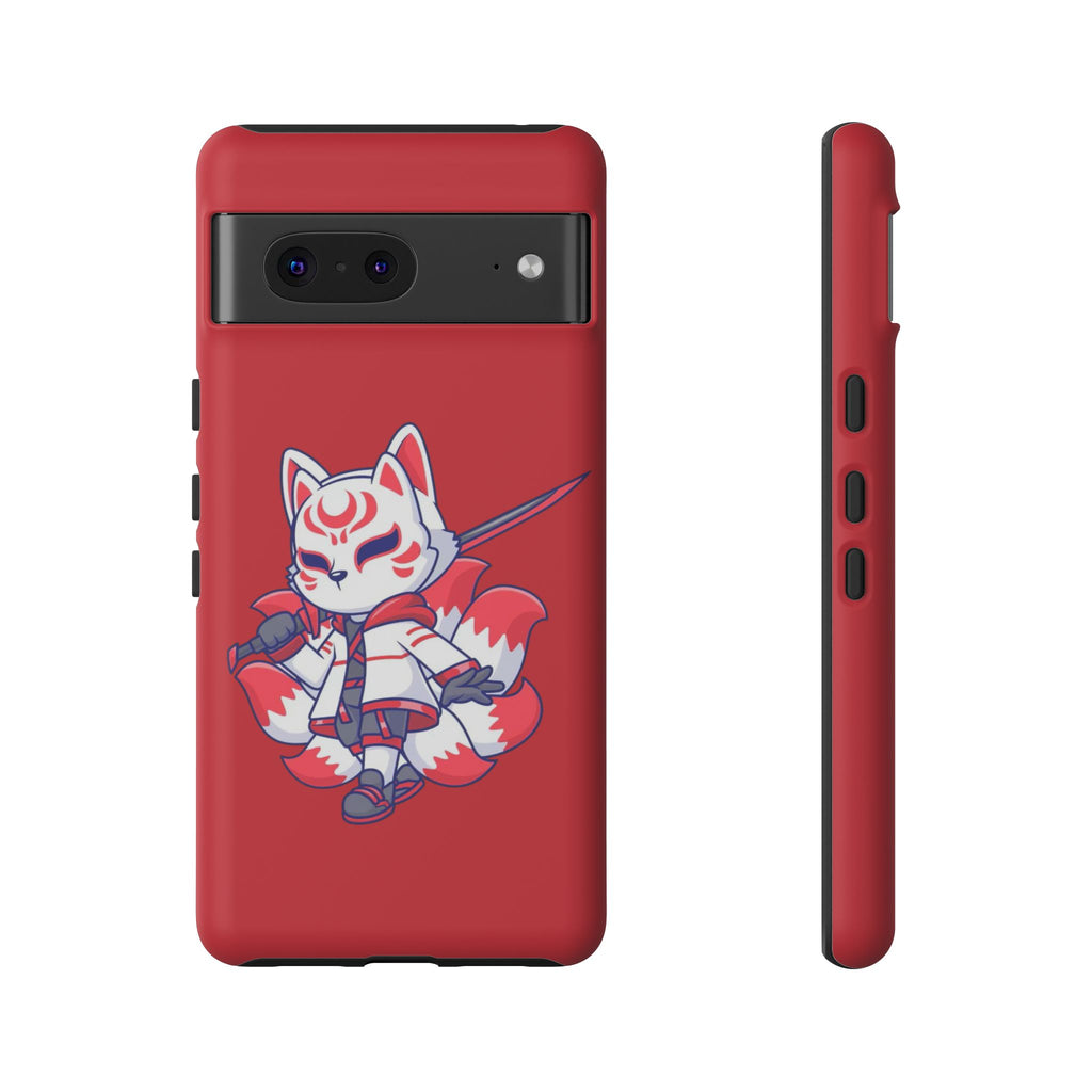 Anime-Inspired Tough Phone Case, Kawaii Fox Design, Gift for Gamers, Cute Phone Accessories, Red Phone Cover, Cosplay Merchandise