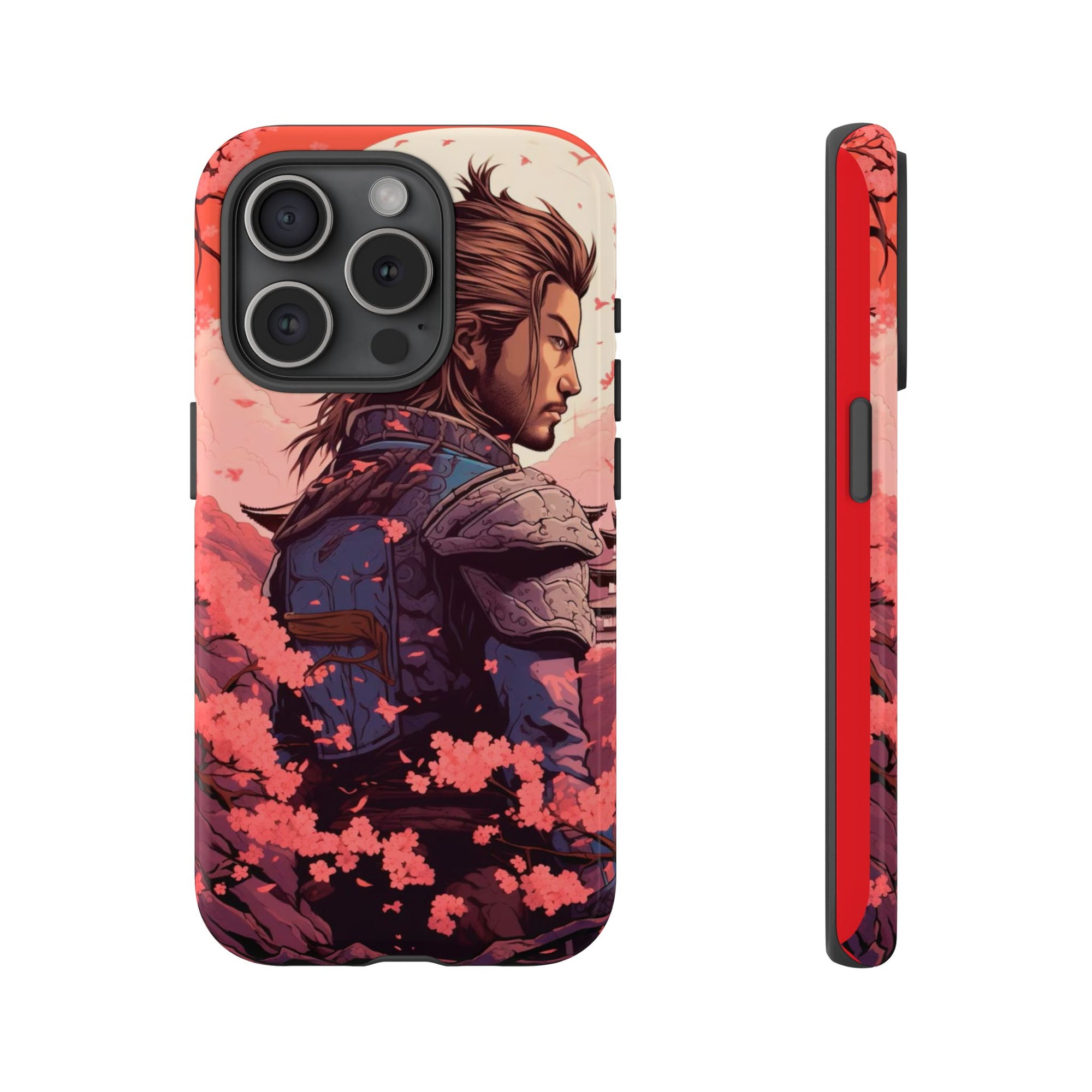 Samurai Phone Case, Tough Cases for Men, Cherry Blossom Art, Gift for Anime Fans, Unique Phone Accessory, Stylish Protection