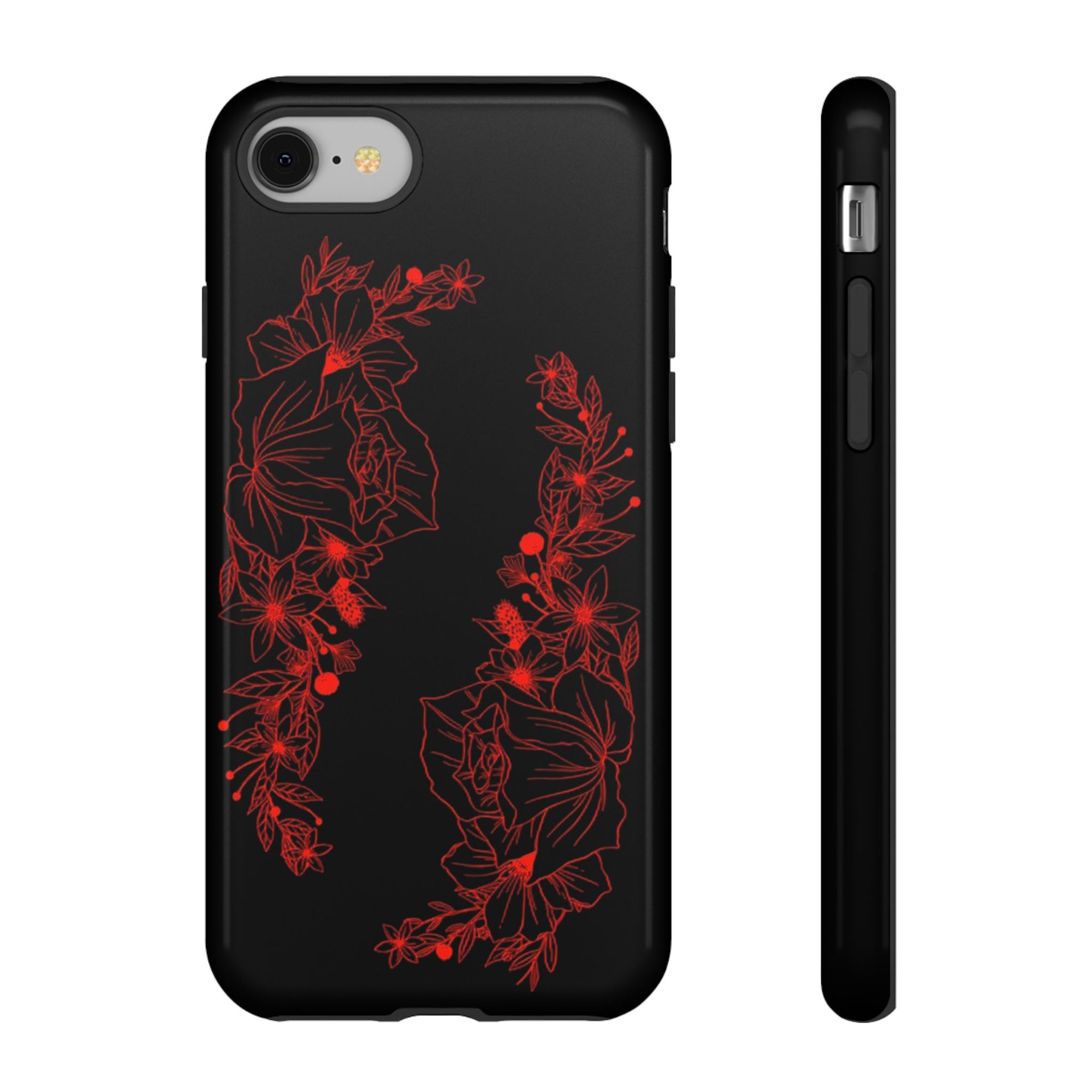 Stylish Floral Phone Case, Tough Phone Cover, Floral Design Case, Gift for Her, Black Phone Accessories