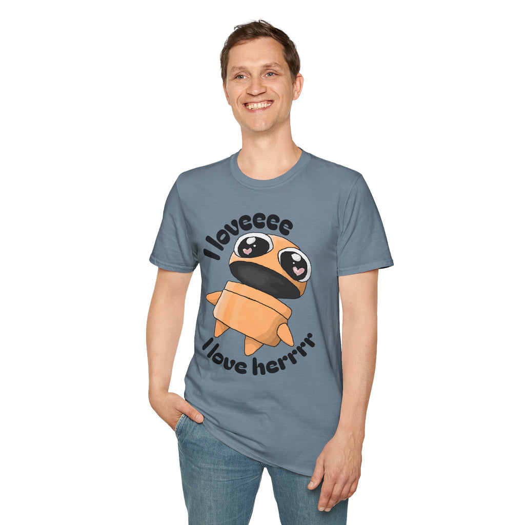 I love Herrrrr Cute Cartoon Love T-Shirt, Unisex Softstyle Tee, Perfect for Gifts, Casual Wear, Valentine's Day, Cute Character Apparel