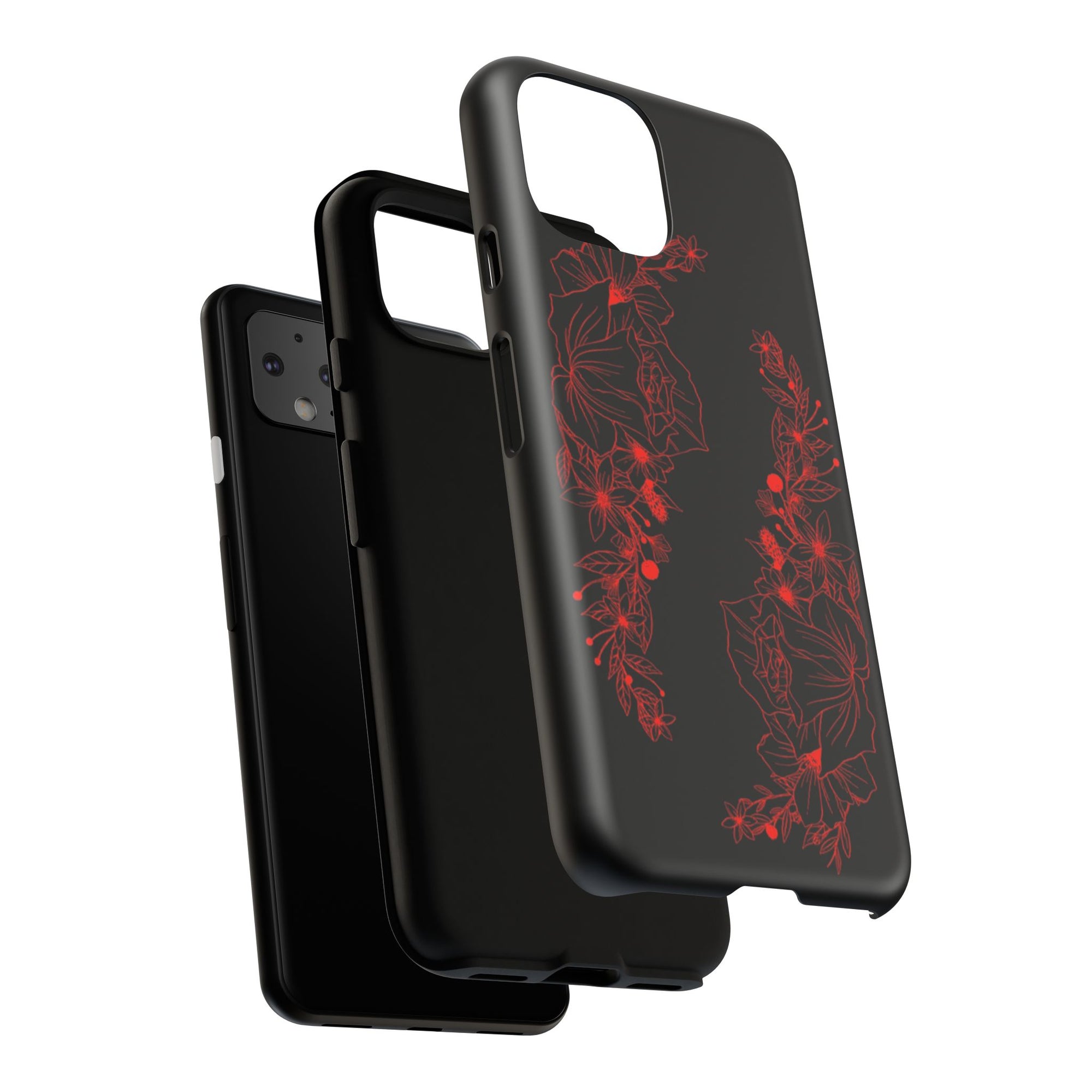 Stylish Floral Phone Case, Tough Phone Cover, Floral Design Case, Gift for Her, Black Phone Accessories