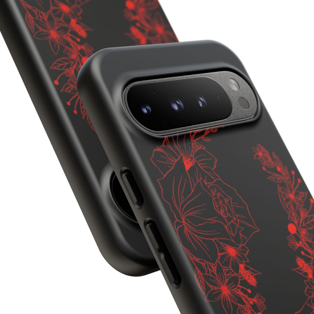 Stylish Floral Phone Case, Tough Phone Cover, Floral Design Case, Gift for Her, Black Phone Accessories