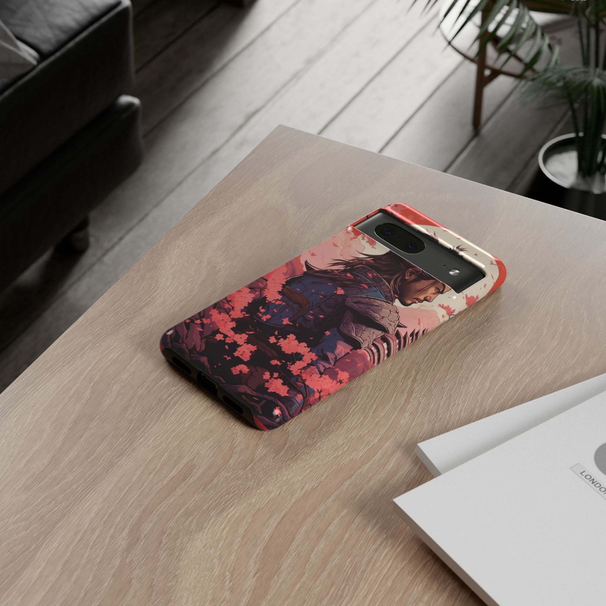 Samurai Phone Case, Tough Cases for Men, Cherry Blossom Art, Gift for Anime Fans, Unique Phone Accessory, Stylish Protection