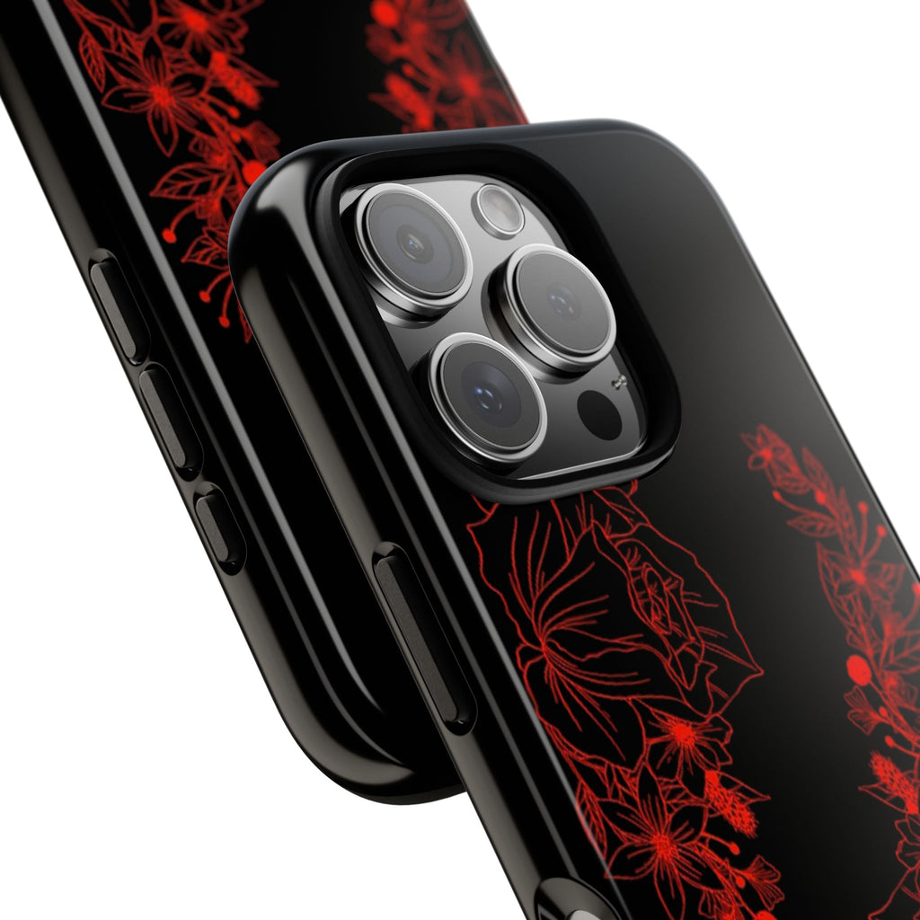 Stylish Floral Phone Case, Tough Phone Cover, Floral Design Case, Gift for Her, Black Phone Accessories