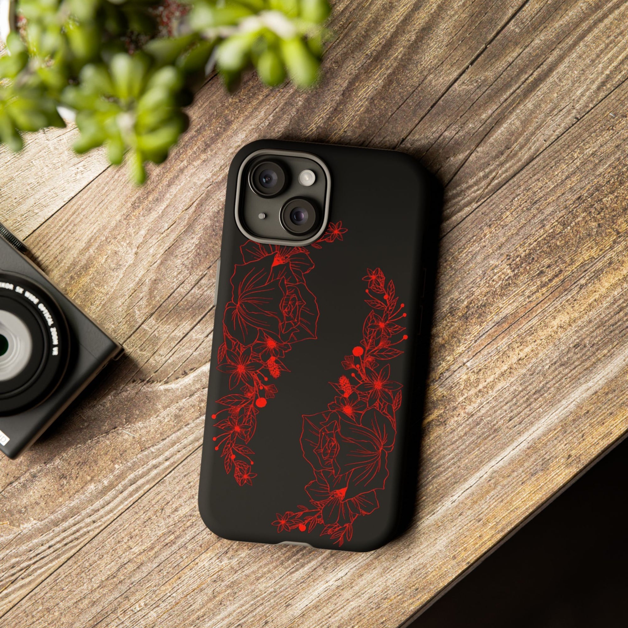 Stylish Floral Phone Case, Tough Phone Cover, Floral Design Case, Gift for Her, Black Phone Accessories