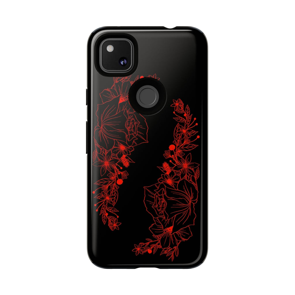 Stylish Floral Phone Case, Tough Phone Cover, Floral Design Case, Gift for Her, Black Phone Accessories
