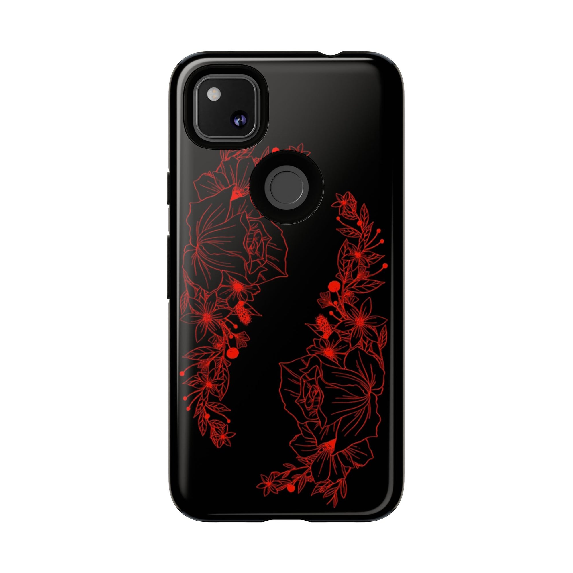 Stylish Floral Phone Case, Tough Phone Cover, Floral Design Case, Gift for Her, Black Phone Accessories