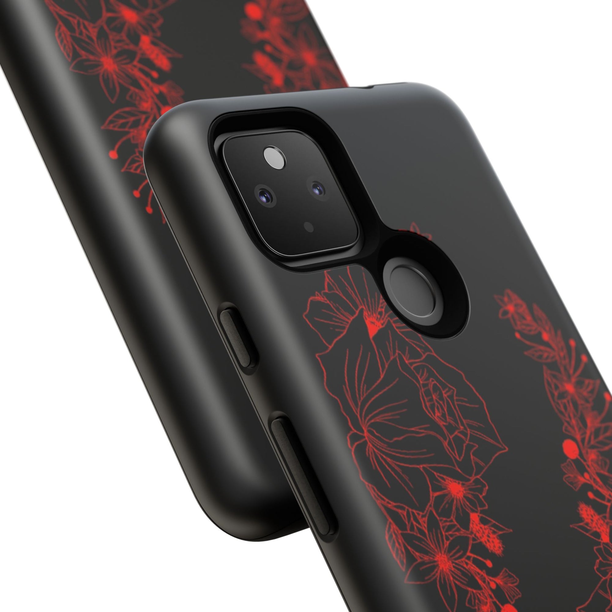 Stylish Floral Phone Case, Tough Phone Cover, Floral Design Case, Gift for Her, Black Phone Accessories