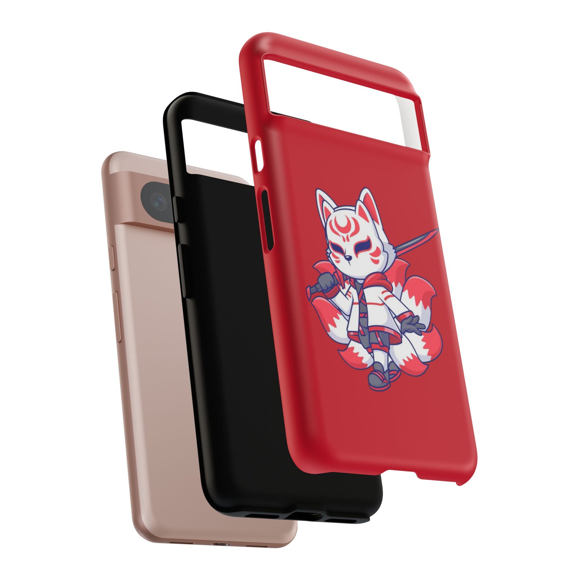 Anime-Inspired Tough Phone Case, Kawaii Fox Design, Gift for Gamers, Cute Phone Accessories, Red Phone Cover, Cosplay Merchandise