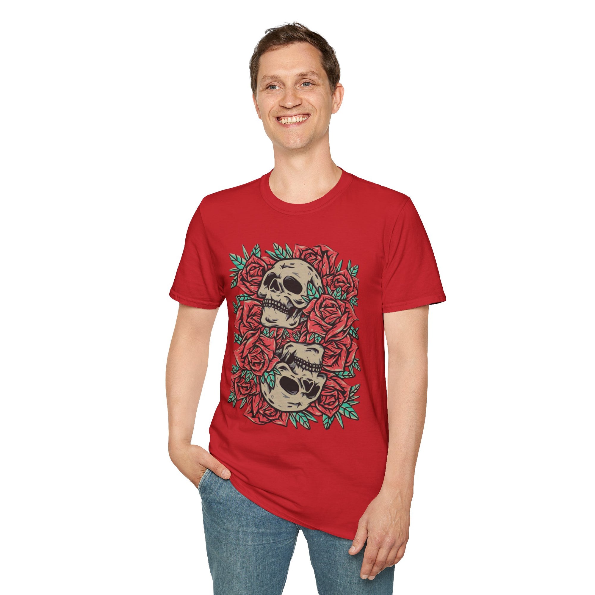 Skull & Roses Graphic T-Shirt | Edgy Casual Wear, Halloween Outfit, Gift for Friends, Festival Style, Unisex Shirt