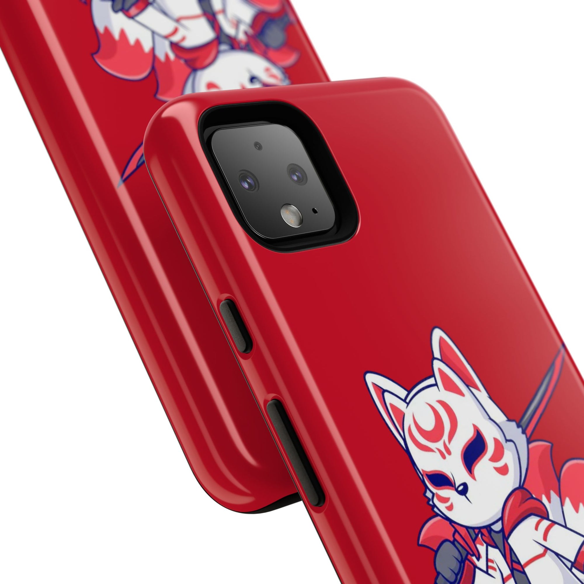 Anime-Inspired Tough Phone Case, Kawaii Fox Design, Gift for Gamers, Cute Phone Accessories, Red Phone Cover, Cosplay Merchandise