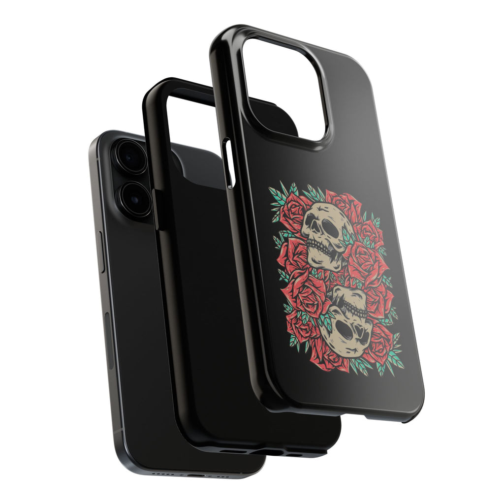 Stylish Skull & Roses Phone Case, Tough Phone Cover, Floral Skull Design, Unique Gift for her, Gothic Aesthetic Accessories