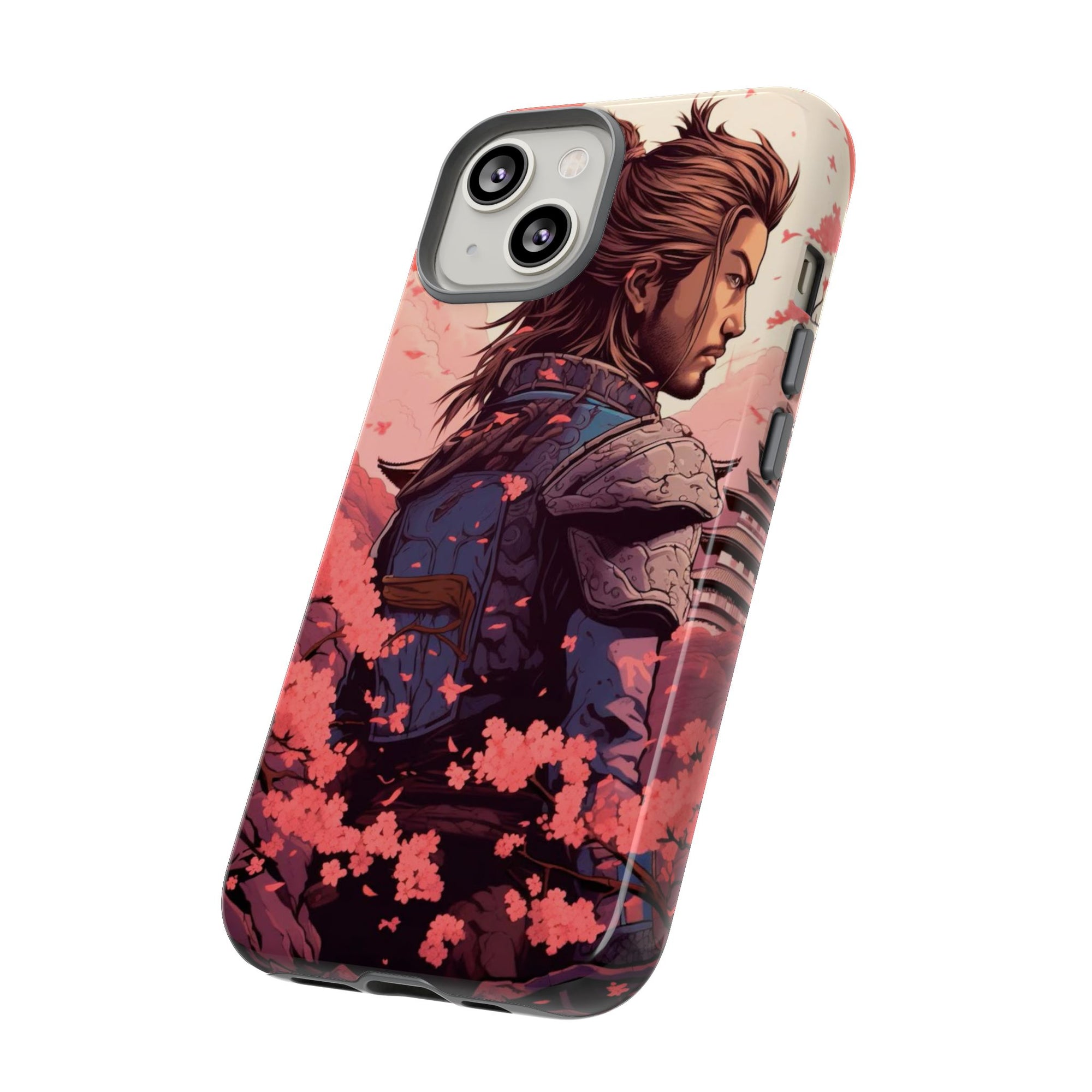 Samurai Phone Case, Tough Cases for Men, Cherry Blossom Art, Gift for Anime Fans, Unique Phone Accessory, Stylish Protection
