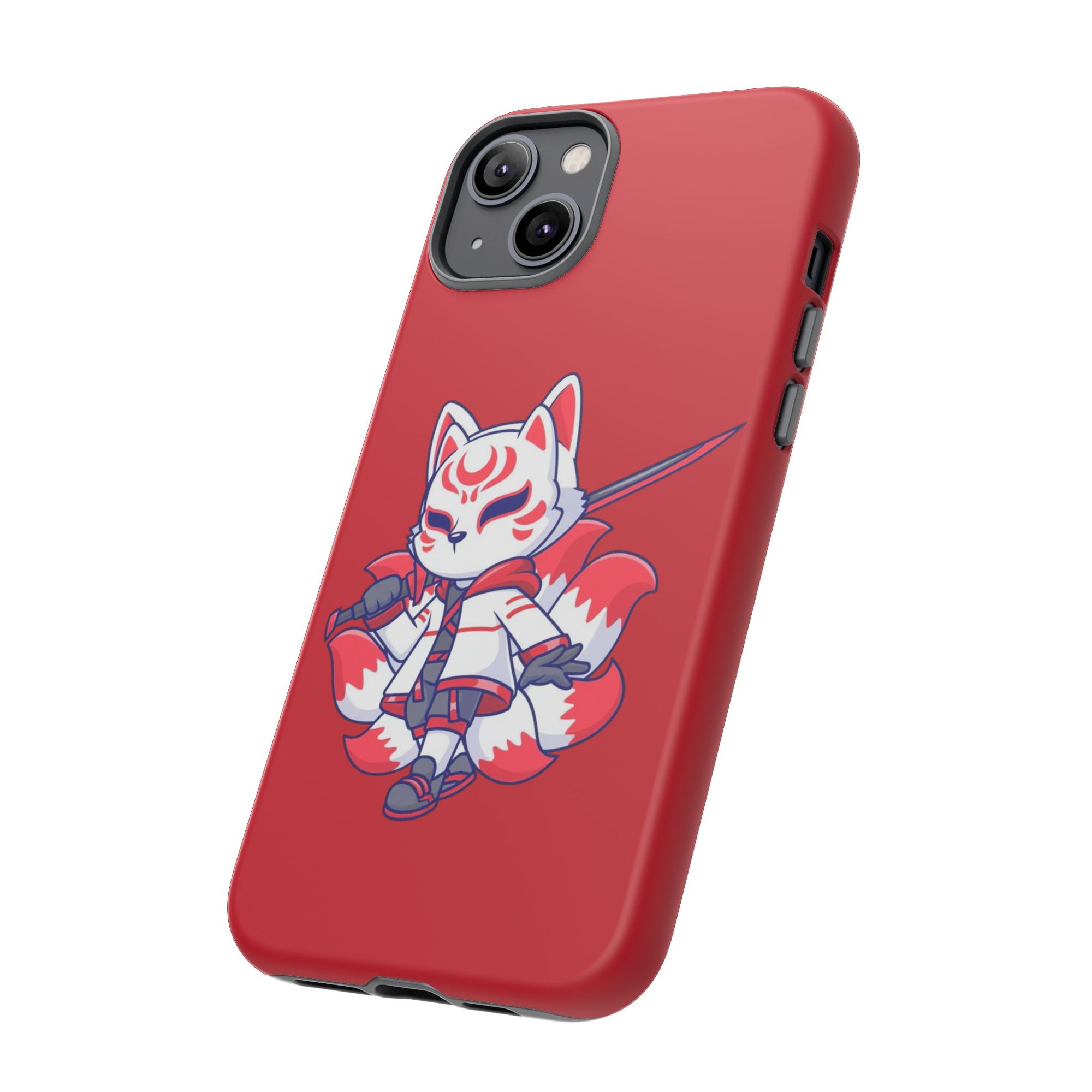 Anime-Inspired Tough Phone Case, Kawaii Fox Design, Gift for Gamers, Cute Phone Accessories, Red Phone Cover, Cosplay Merchandise