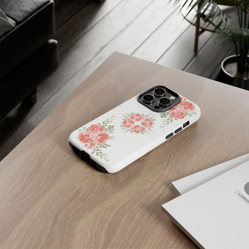 Floral Phone Case, Tough iPhone Case, Rose Design Case, Gift for Her, Floral Phone Cover