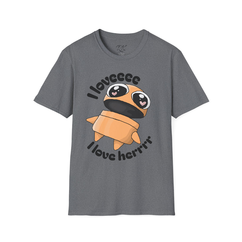 I love Herrrrr Cute Cartoon Love T-Shirt, Unisex Softstyle Tee, Perfect for Gifts, Casual Wear, Valentine's Day, Cute Character Apparel