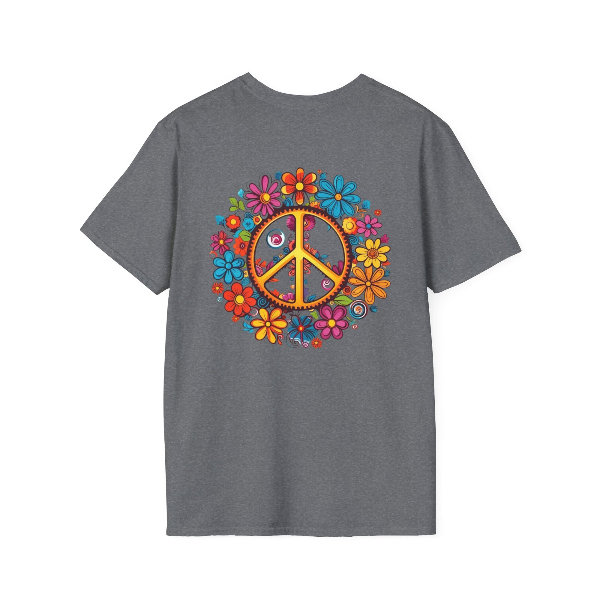 Bohemian Floral T-Shirt, Hippie Shirt, Peace Sign Tee, Gift for Festival Lovers, Artistic Apparel, Unisex Graphic Tee