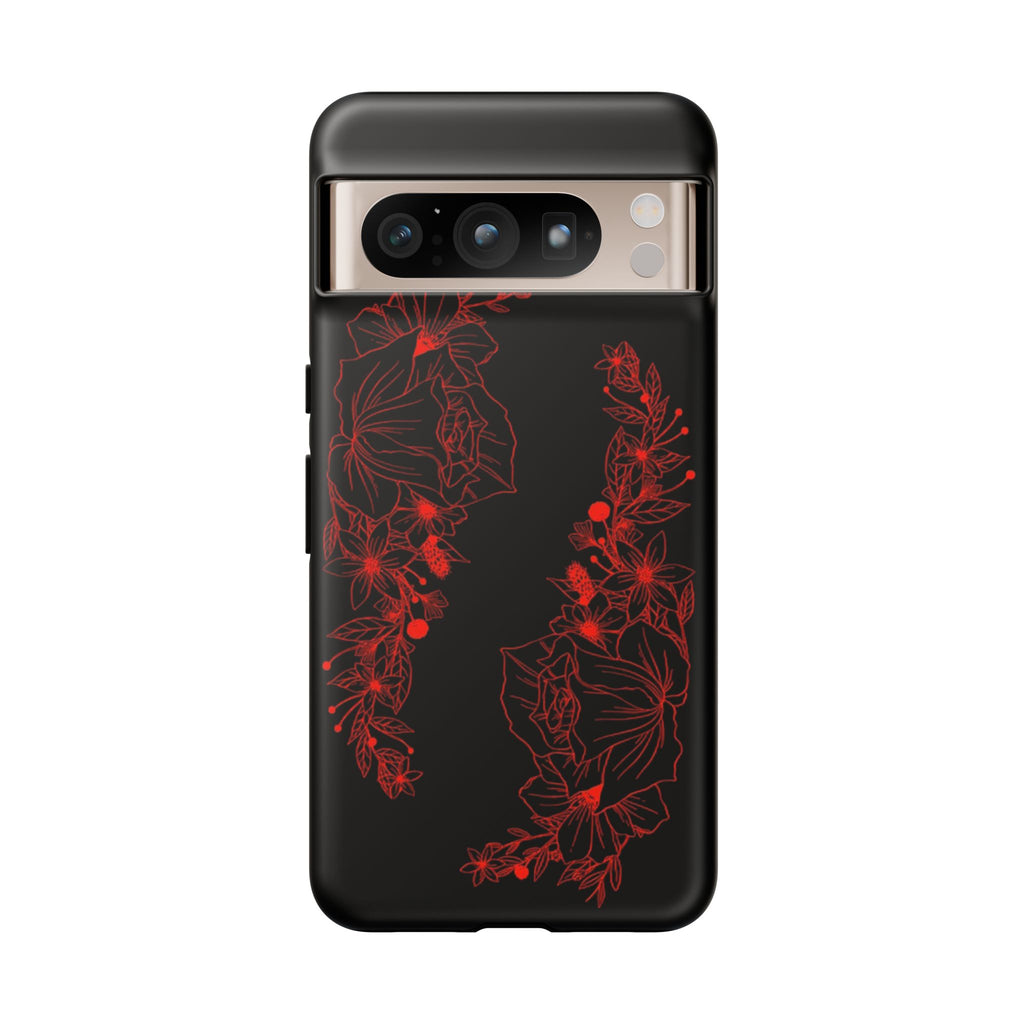 Stylish Floral Phone Case, Tough Phone Cover, Floral Design Case, Gift for Her, Black Phone Accessories