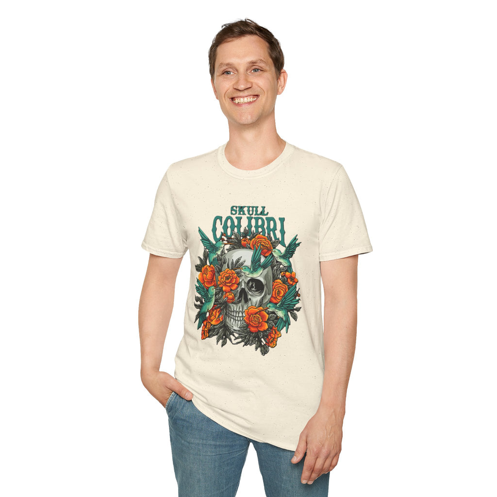 Skull & Roses Unisex T-Shirt, Casual Graphic Tee, Boho Shirt, Unique Gift, Festival Wear, Everyday Style