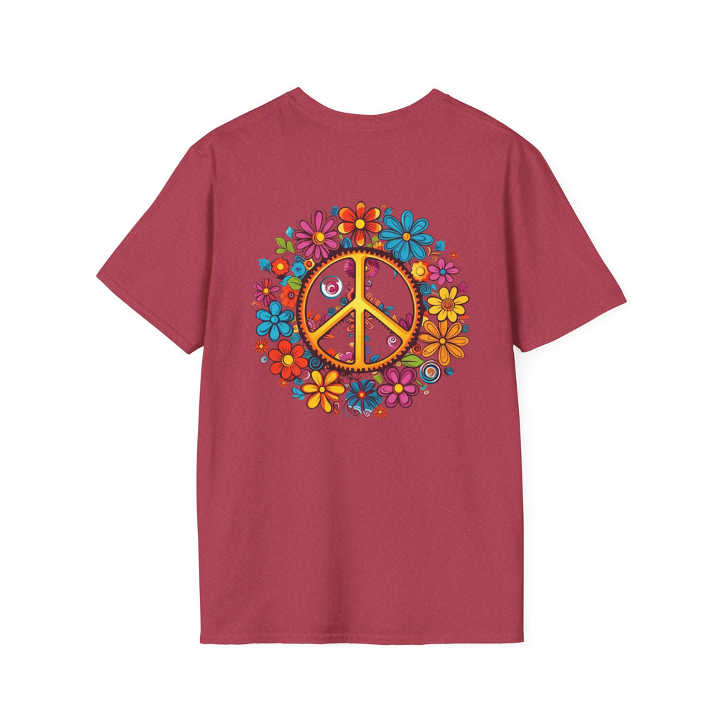 Bohemian Floral T-Shirt, Hippie Shirt, Peace Sign Tee, Gift for Festival Lovers, Artistic Apparel, Unisex Graphic Tee