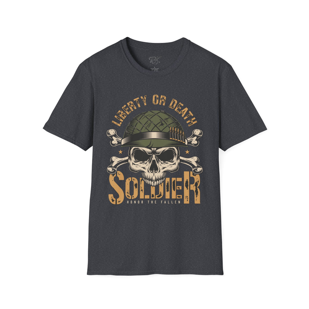 Liberty or Death Skull Soldier T-Shirt, Military Apparel, Unisex Graphic Tee, Veteran Gift, Casual Wear, Outdoor Adventure