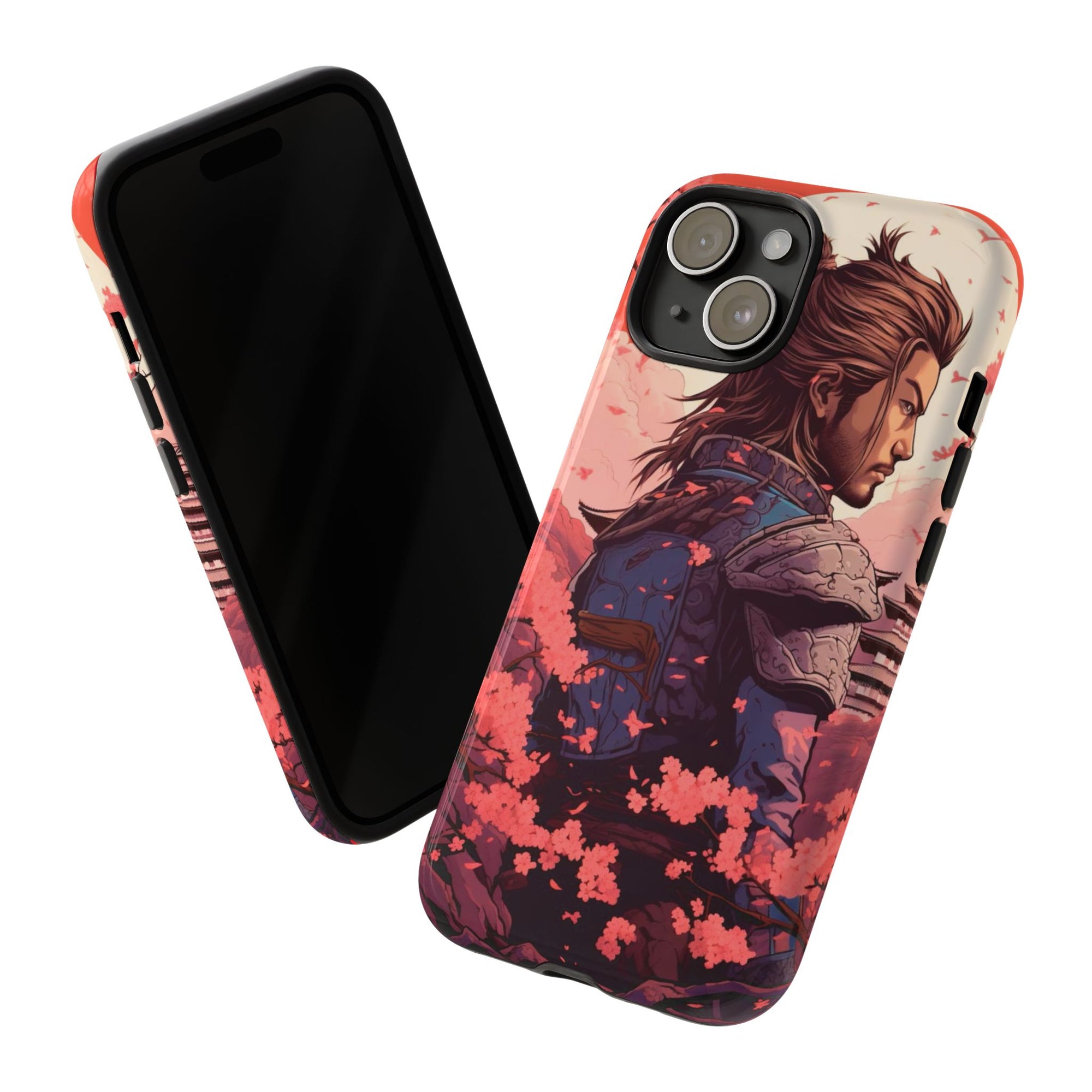 Samurai Phone Case, Tough Cases for Men, Cherry Blossom Art, Gift for Anime Fans, Unique Phone Accessory, Stylish Protection