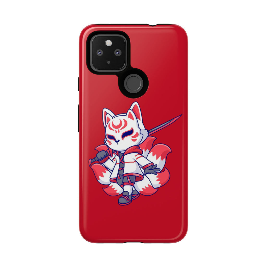 Anime-Inspired Tough Phone Case, Kawaii Fox Design, Gift for Gamers, Cute Phone Accessories, Red Phone Cover, Cosplay Merchandise