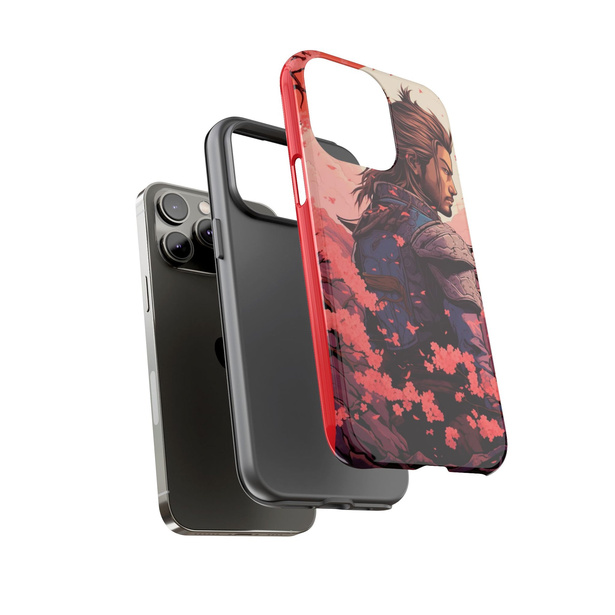 Samurai Phone Case, Tough Cases for Men, Cherry Blossom Art, Gift for Anime Fans, Unique Phone Accessory, Stylish Protection