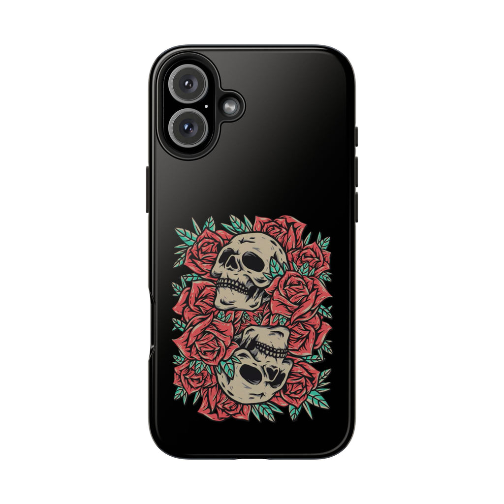 Stylish Skull & Roses Phone Case, Tough Phone Cover, Floral Skull Design, Unique Gift for her, Gothic Aesthetic Accessories
