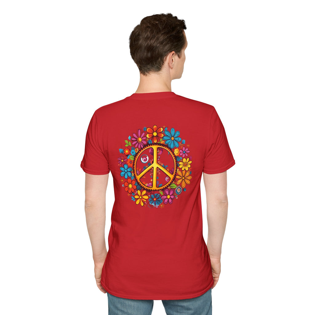 Bohemian Floral T-Shirt, Hippie Shirt, Peace Sign Tee, Gift for Festival Lovers, Artistic Apparel, Unisex Graphic Tee