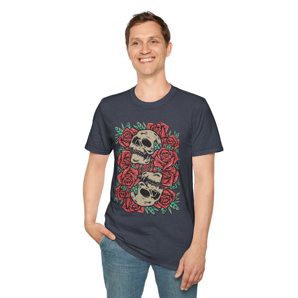 Skull & Roses Graphic T-Shirt | Edgy Casual Wear, Halloween Outfit, Gift for Friends, Festival Style, Unisex Shirt