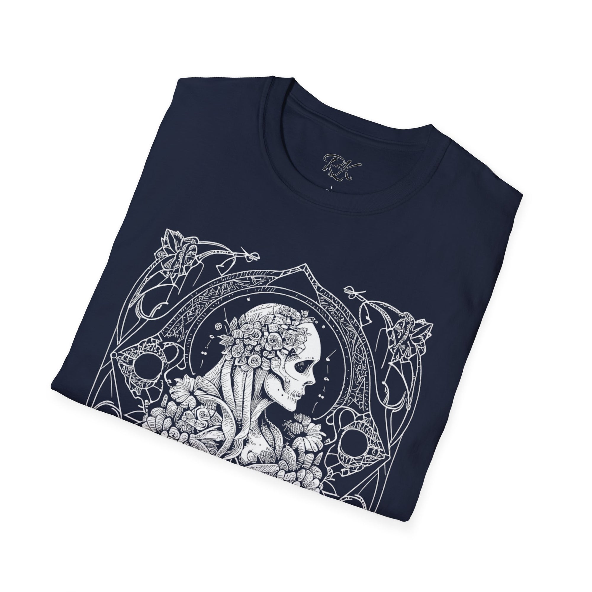Gothic Floral Skull T-Shirt, Unisex Softstyle Tee, Halloween Apparel, Gothic Fashion, Unique Gift, Casual Wear