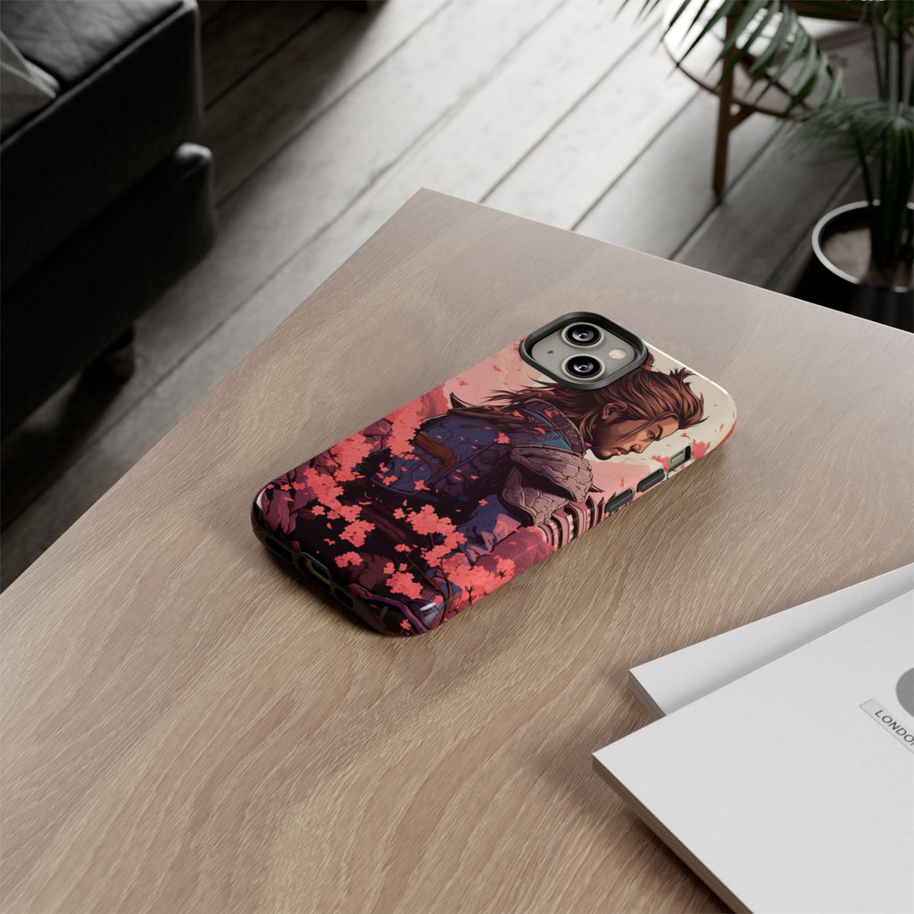 Samurai Phone Case, Tough Cases for Men, Cherry Blossom Art, Gift for Anime Fans, Unique Phone Accessory, Stylish Protection