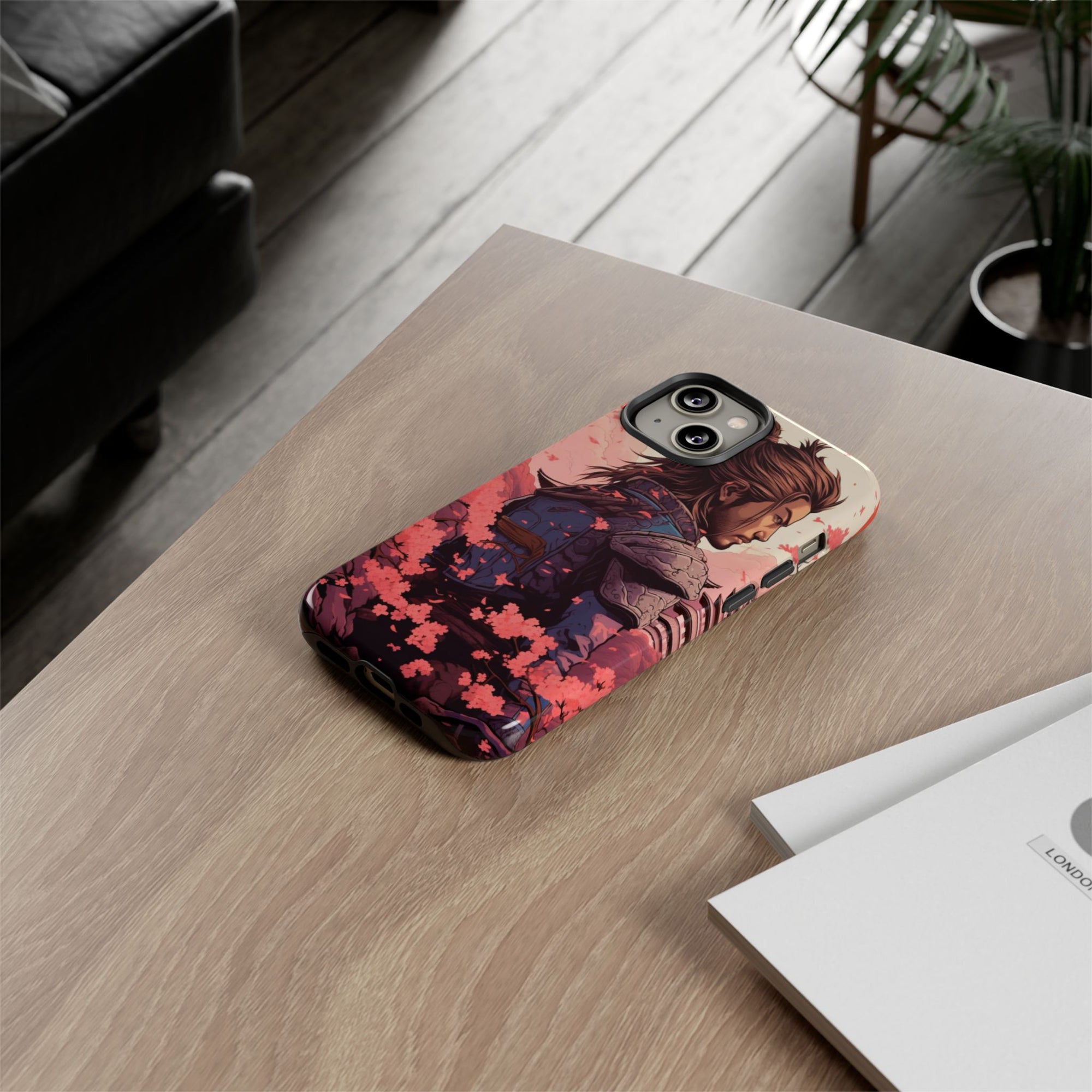Samurai Phone Case, Tough Cases for Men, Cherry Blossom Art, Gift for Anime Fans, Unique Phone Accessory, Stylish Protection