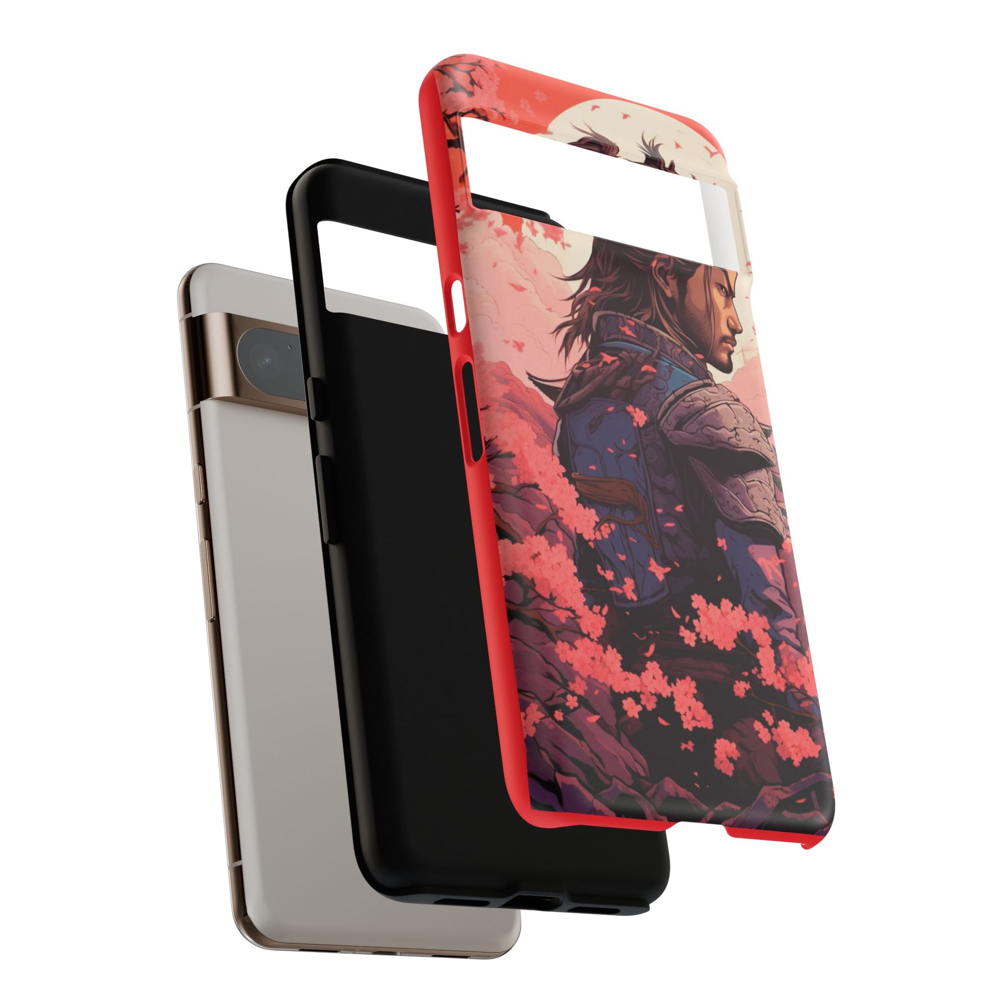 Samurai Phone Case, Tough Cases for Men, Cherry Blossom Art, Gift for Anime Fans, Unique Phone Accessory, Stylish Protection