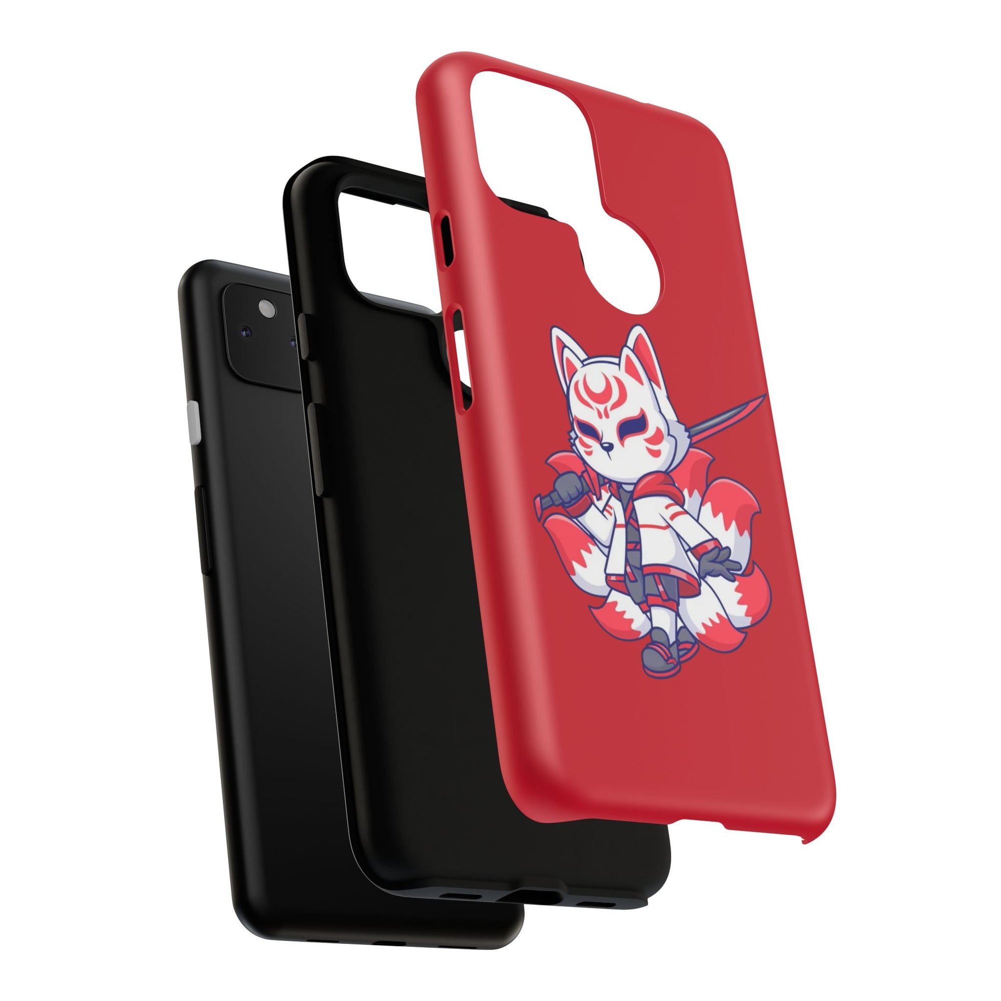 Anime-Inspired Tough Phone Case, Kawaii Fox Design, Gift for Gamers, Cute Phone Accessories, Red Phone Cover, Cosplay Merchandise