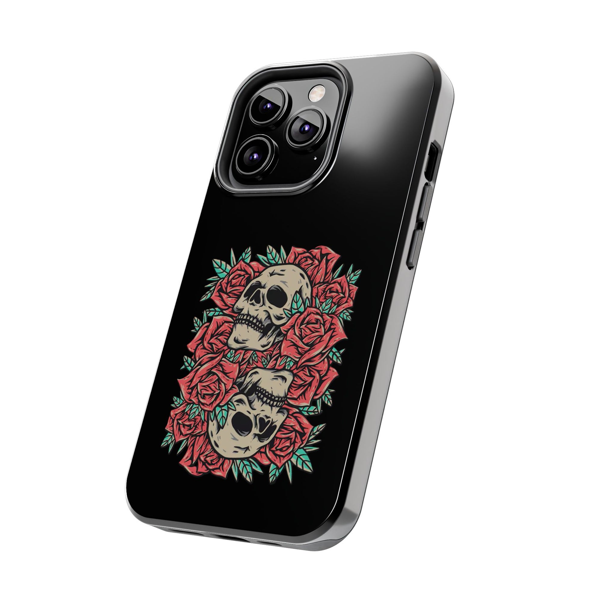 Stylish Skull & Roses Phone Case, Tough Phone Cover, Floral Skull Design, Unique Gift for her, Gothic Aesthetic Accessories