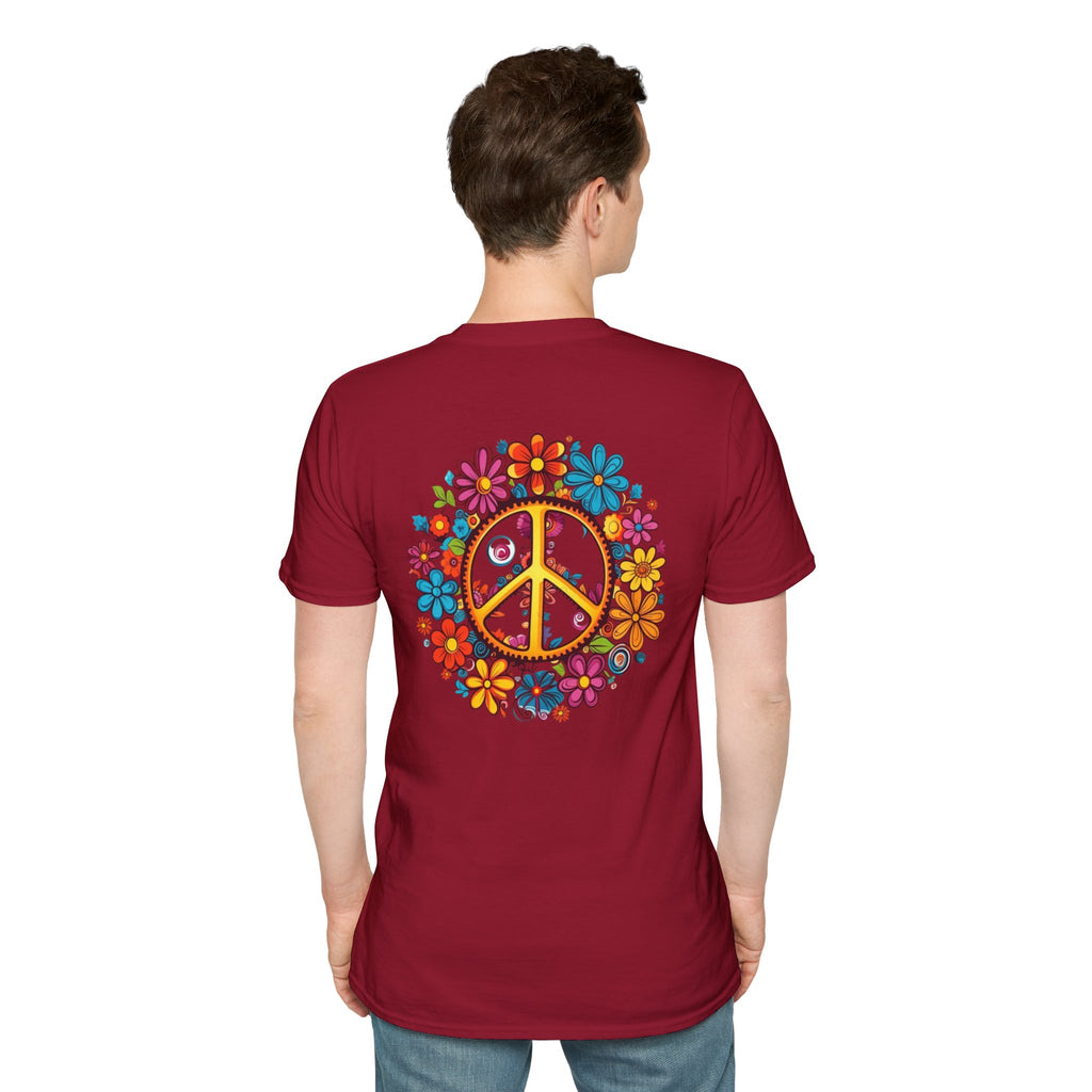 Bohemian Floral T-Shirt, Hippie Shirt, Peace Sign Tee, Gift for Festival Lovers, Artistic Apparel, Unisex Graphic Tee