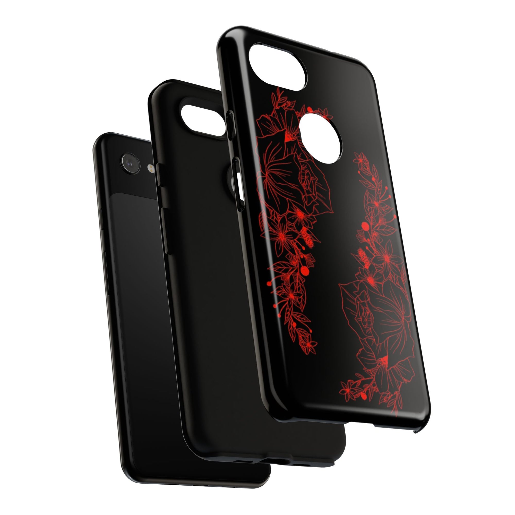 Stylish Floral Phone Case, Tough Phone Cover, Floral Design Case, Gift for Her, Black Phone Accessories