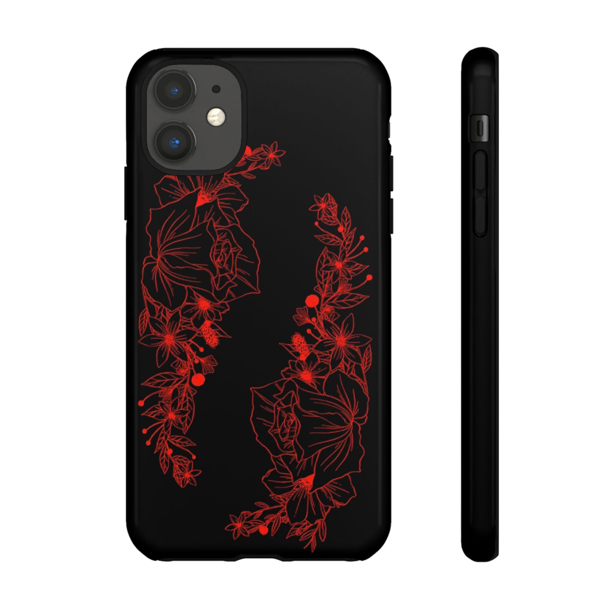 Stylish Floral Phone Case, Tough Phone Cover, Floral Design Case, Gift for Her, Black Phone Accessories