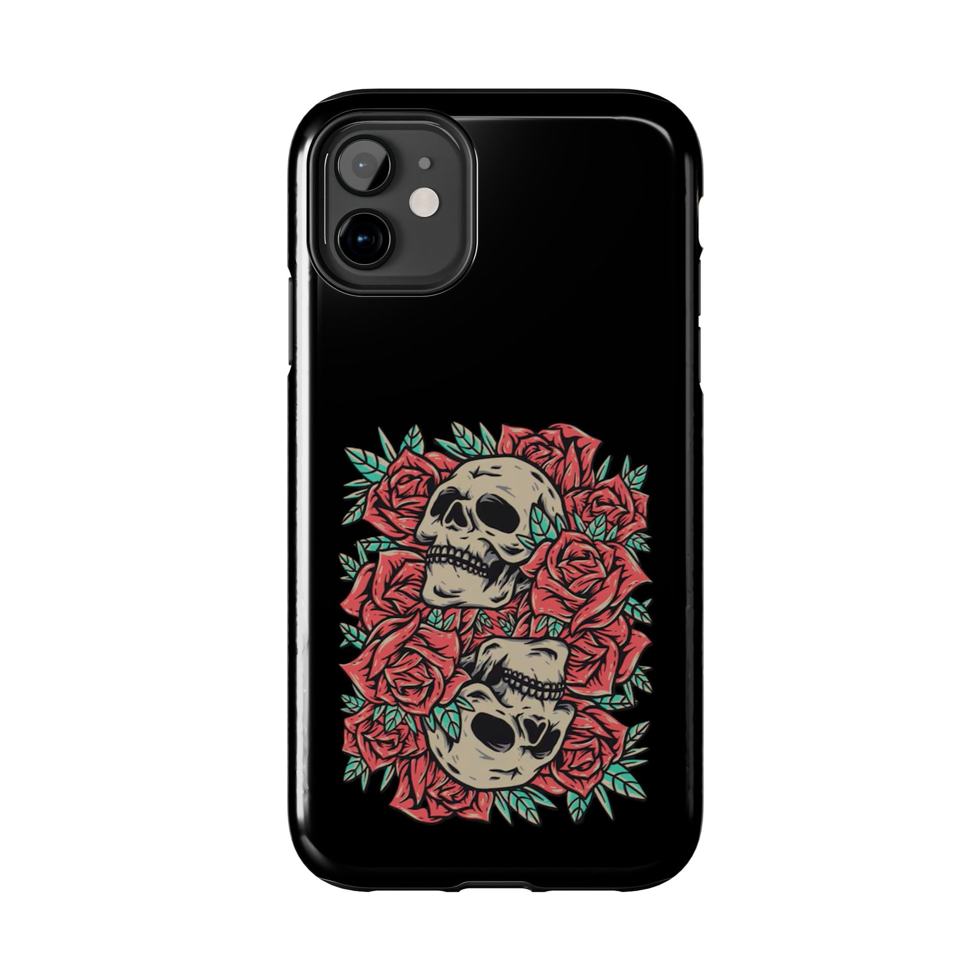 Stylish Skull & Roses Phone Case, Tough Phone Cover, Floral Skull Design, Unique Gift for her, Gothic Aesthetic Accessories