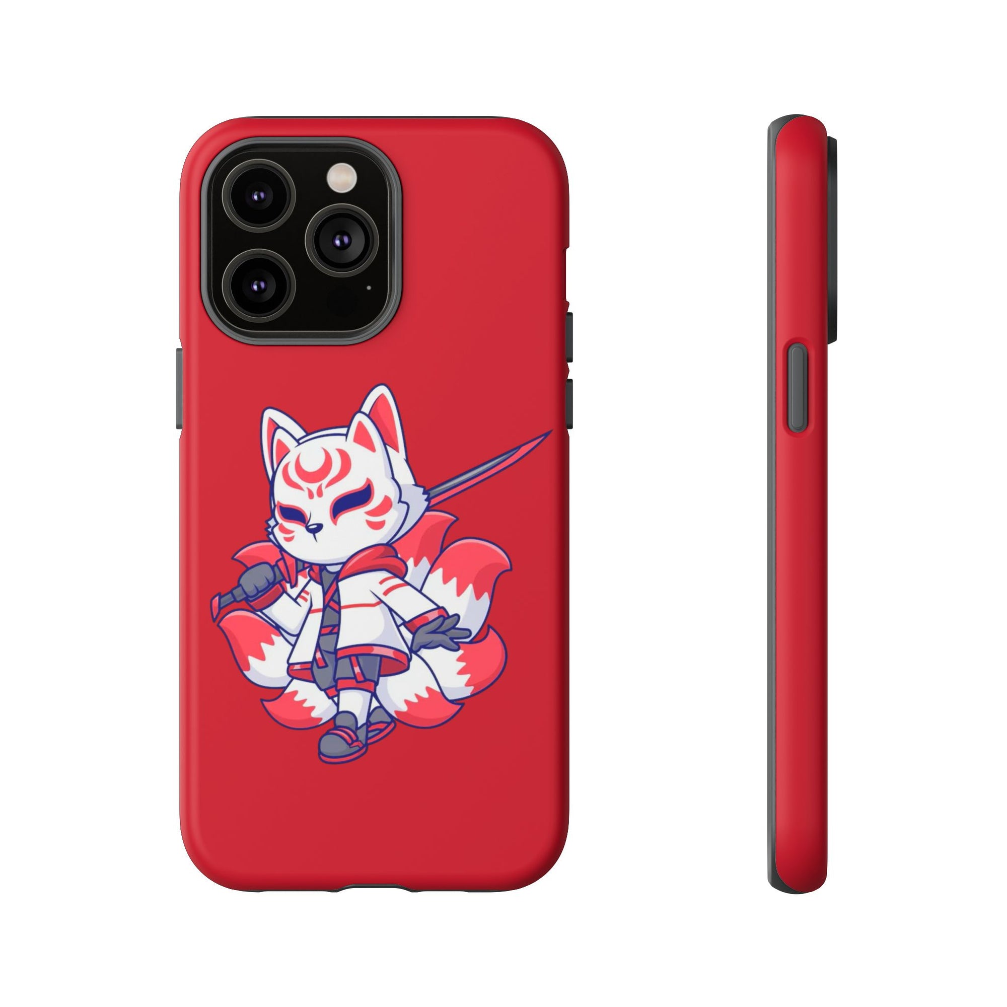Anime-Inspired Tough Phone Case, Kawaii Fox Design, Gift for Gamers, Cute Phone Accessories, Red Phone Cover, Cosplay Merchandise